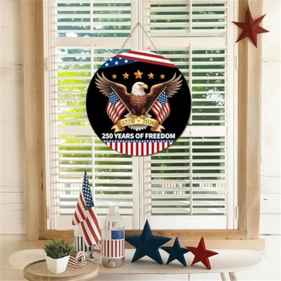 4th of July US 250 Years of Freedom Door Sign